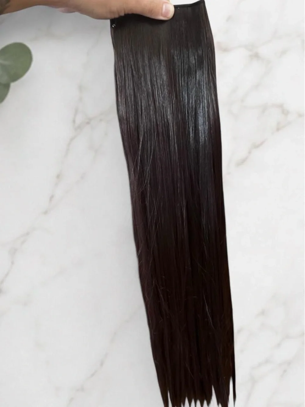 22 Inch Heat Safe Clip-In Straight Hair Extension - Dark Brown 5 Clips 1 Band
